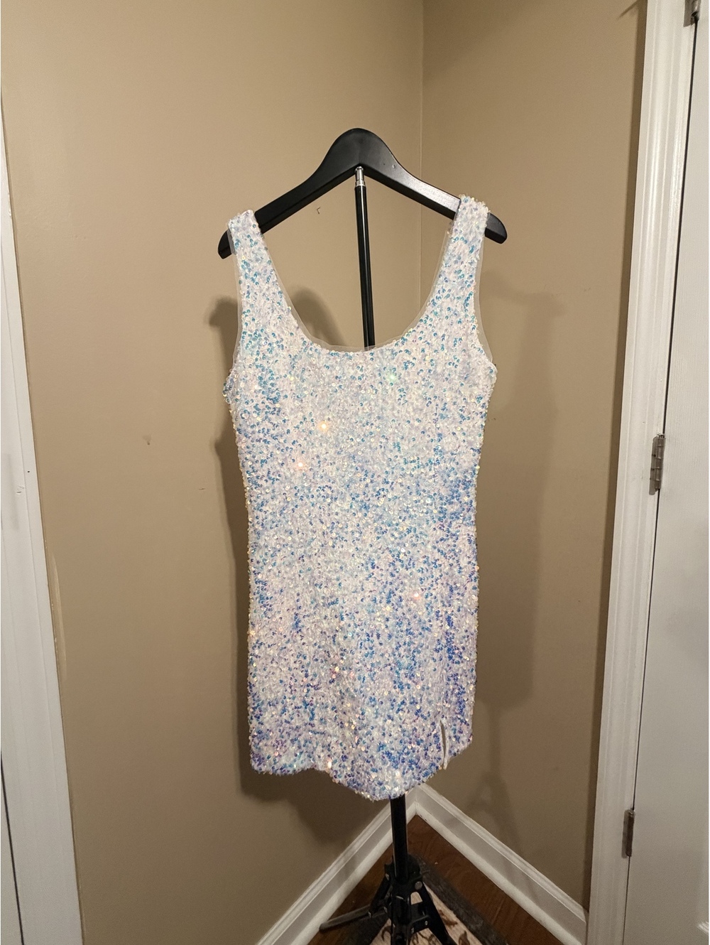 Mable White Iridescent Sequin Mini Dress Size L